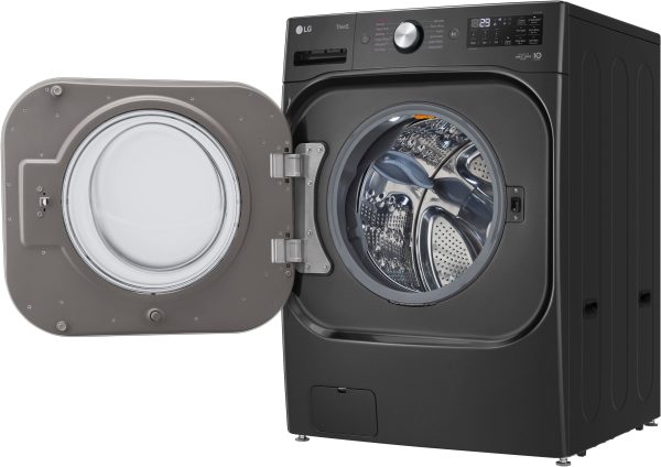 LG Front Load Washer Steam TurboWash Stackable Black Steel-8
