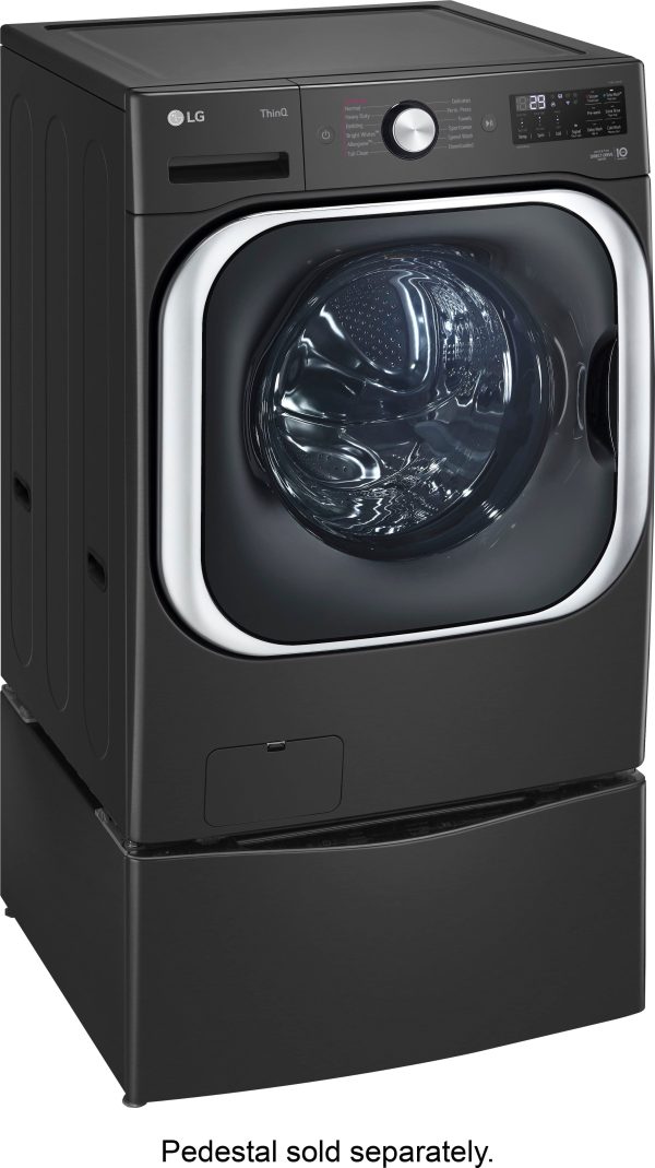 LG Front Load Washer Steam TurboWash Stackable Black Steel-1