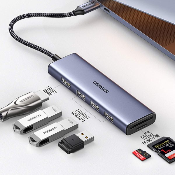 UGREEN USB C Hub 6 in 1 Aluminum 4K HDMI SD Card Reader-1