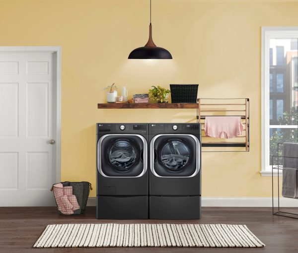 LG Front Load Washer Steam TurboWash Stackable Black Steel-19