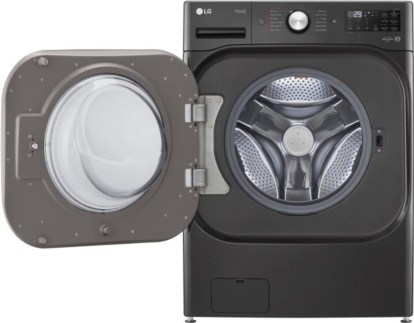 LG Front Load Washer Steam TurboWash Stackable Black Steel-16