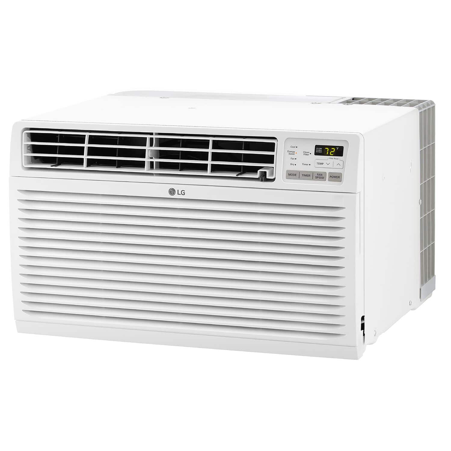 LG air conditioner installed in a wall with remote control