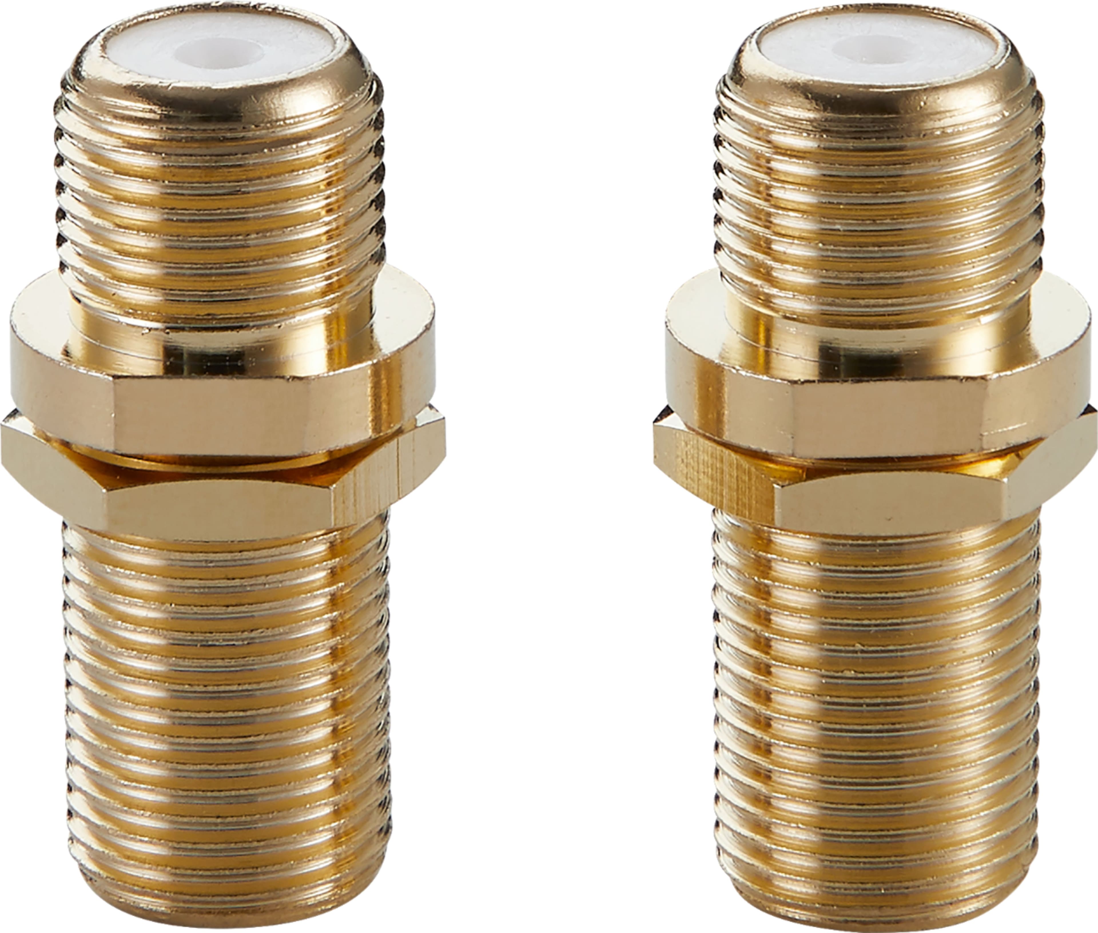 Rocketfish Coaxial Cable Couplers connected to cables on a home theater setup