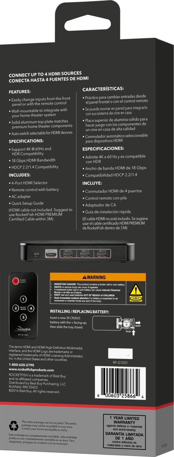 Rocketfish HDMI Switch 4 Port 4K 60Hz Device Selector-8