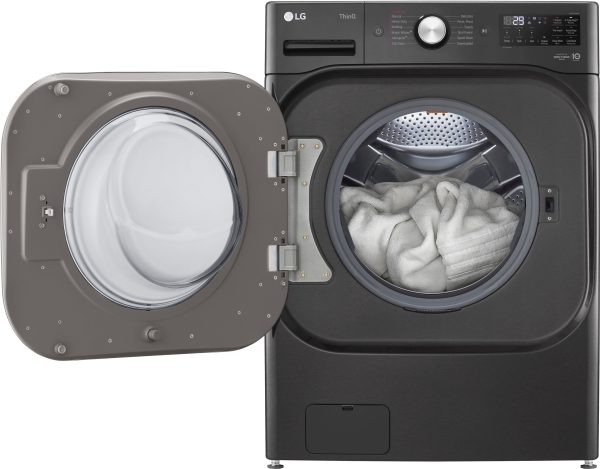 LG Front Load Washer Steam TurboWash Stackable Black Steel-9