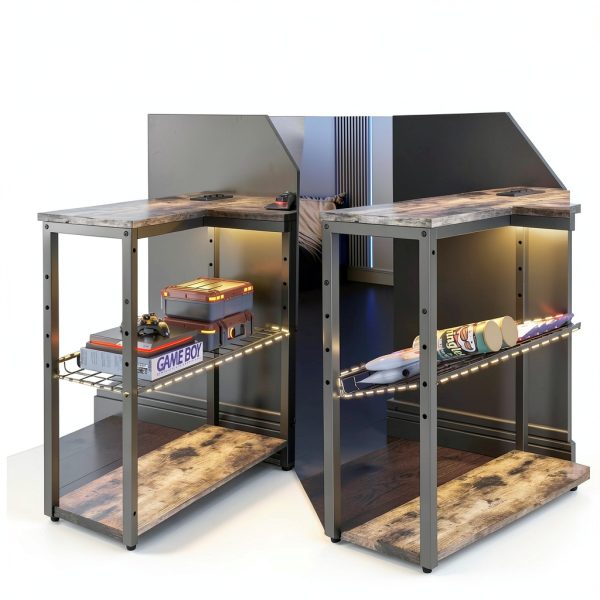 Bestier L Shaped Gaming Desk with Power Outlets LED Lights-4