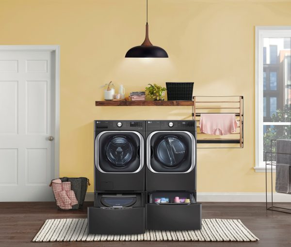 LG Front Load Washer Steam TurboWash Stackable Black Steel-20