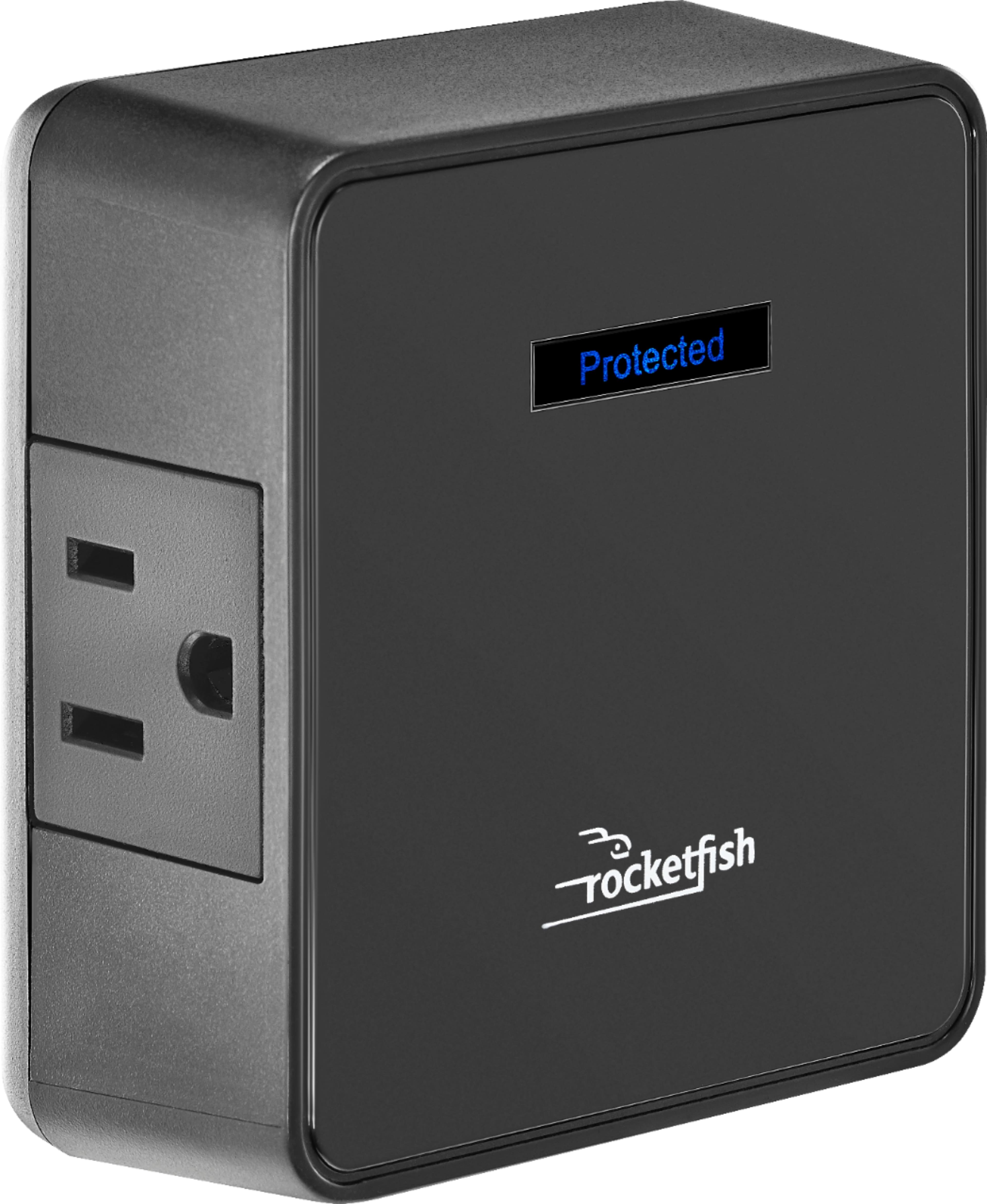 Rocketfish surge protector installed behind a flat-panel TV