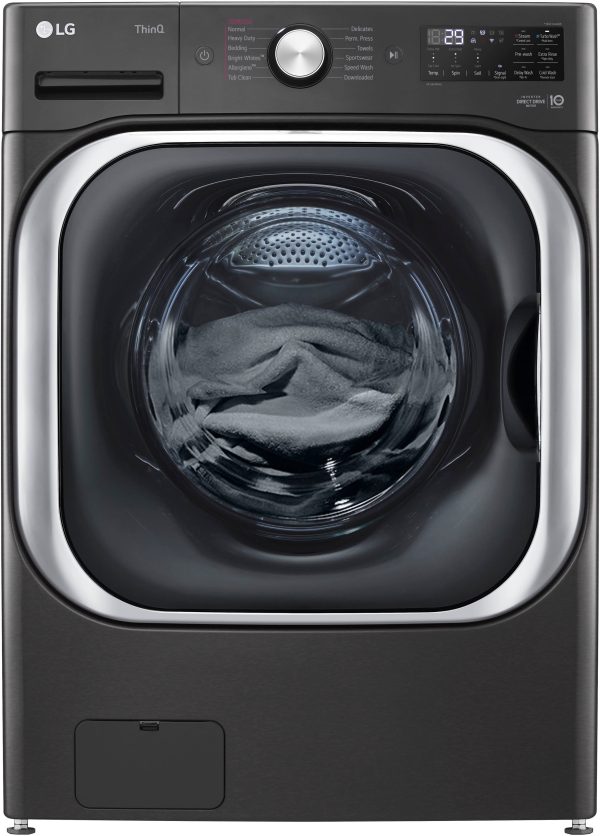 LG Front Load Washer Steam TurboWash Stackable Black Steel-0