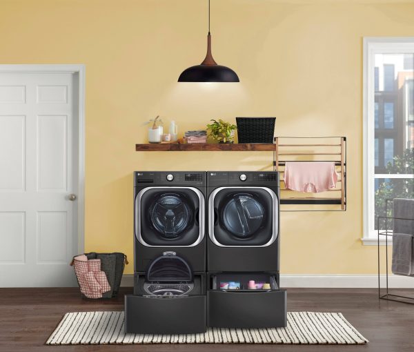 LG Front Load Washer Steam TurboWash Stackable Black Steel-21