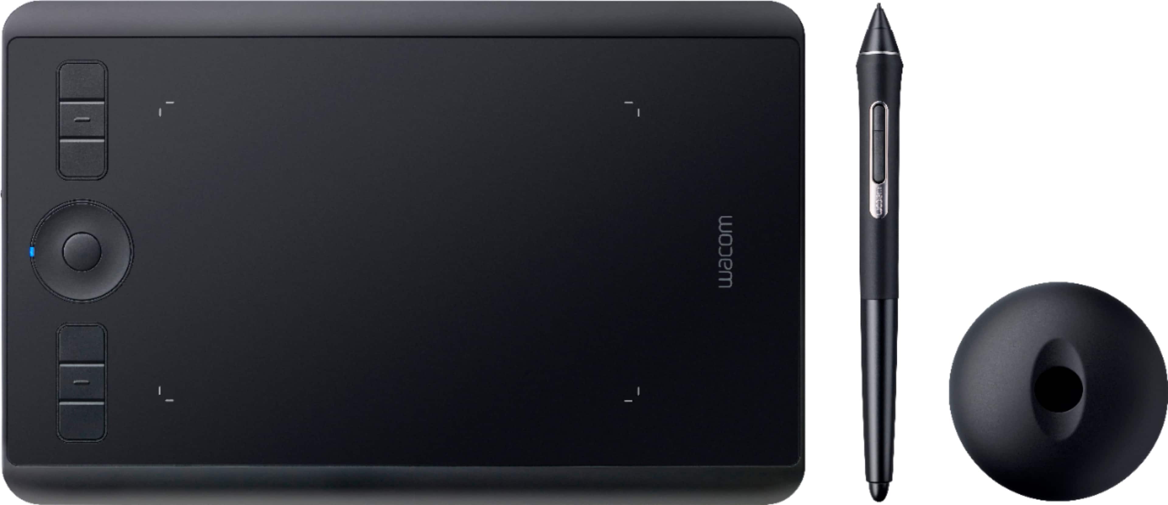Wacom Intuos Pro Small Graphics Tablet on a desk with pen and accessories