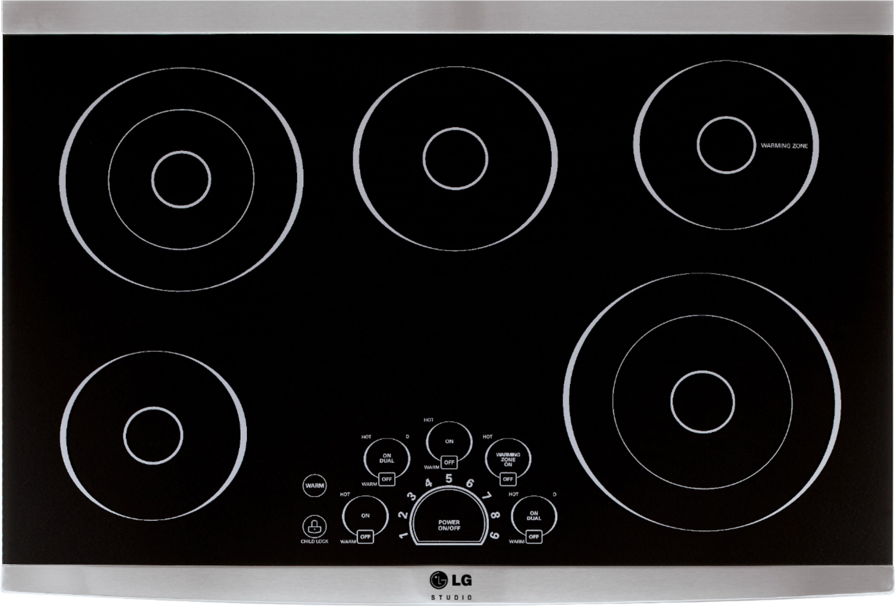 LG STUDIO electric cooktop installed in a modern kitchen counter