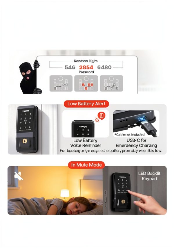 VEVOR Keyless Entry Door Lock Electronic Deadbolt Matte-5