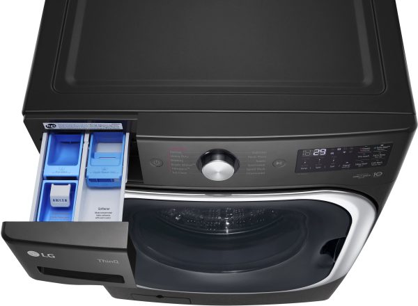 LG Front Load Washer Steam TurboWash Stackable Black Steel-13